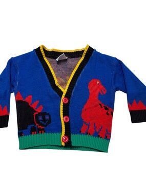 90s Vintage “Little Funky” Knit Dinosaur Cardigan